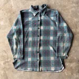 VINTAGE JORDAN TAYLOR PLAID FLANNEL SHIRT MENS LARGE BLUE 80S 90S USA *BUTTONS*